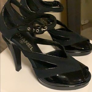 Chanel Canvas and Patent Leather Open Toe